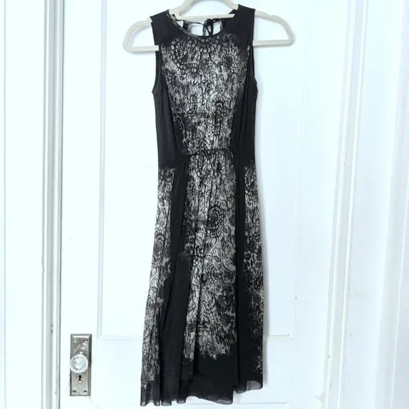 Fuzzi Italy Boutique Mesh Lace Pattern Sleeveless Midi Dress Black White Size XS - Picture 1 of 6